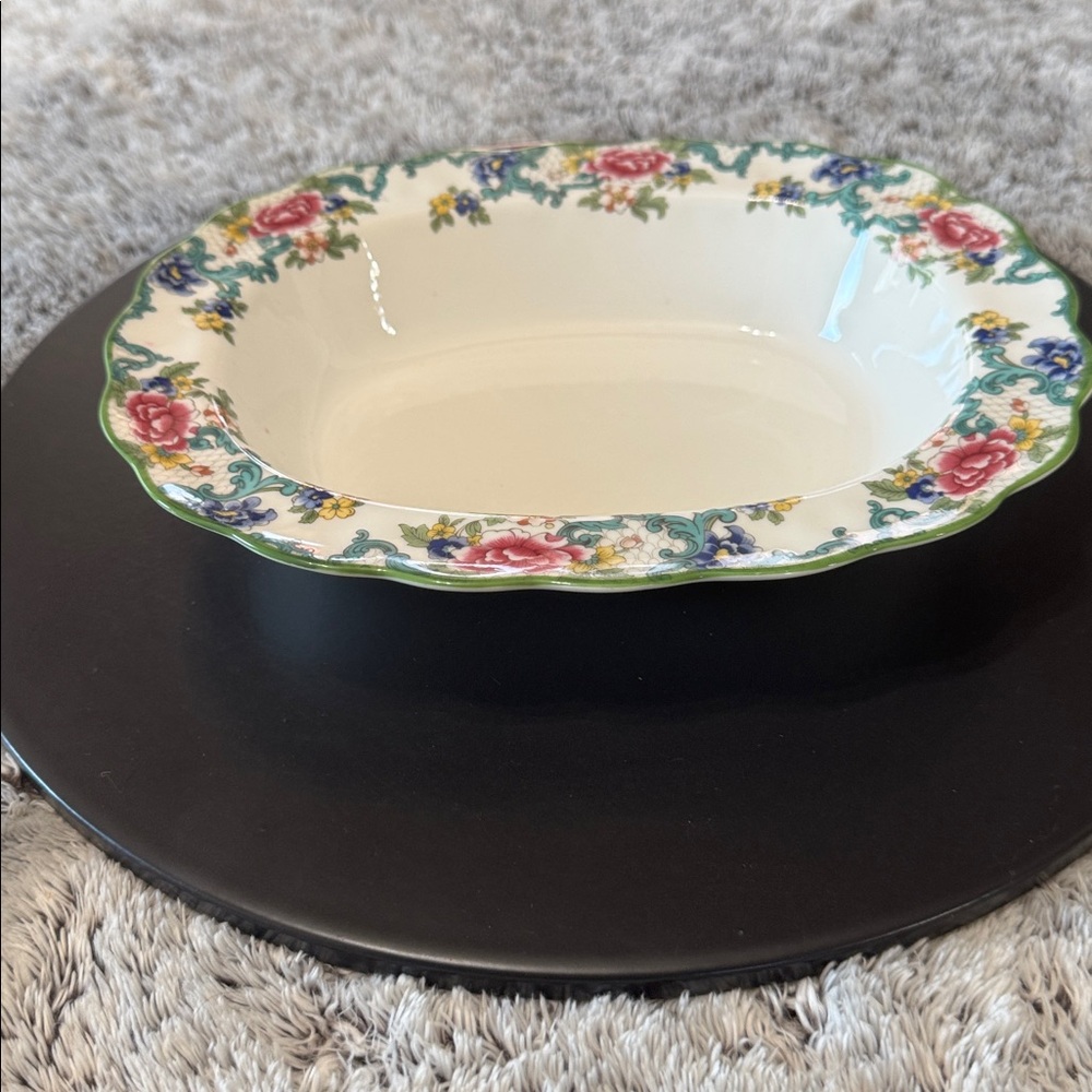 Vintage Royal Doulton Floradora‎ Green Oval Serving Bowl 10" Fine China Scallop - Picture 2 of 15